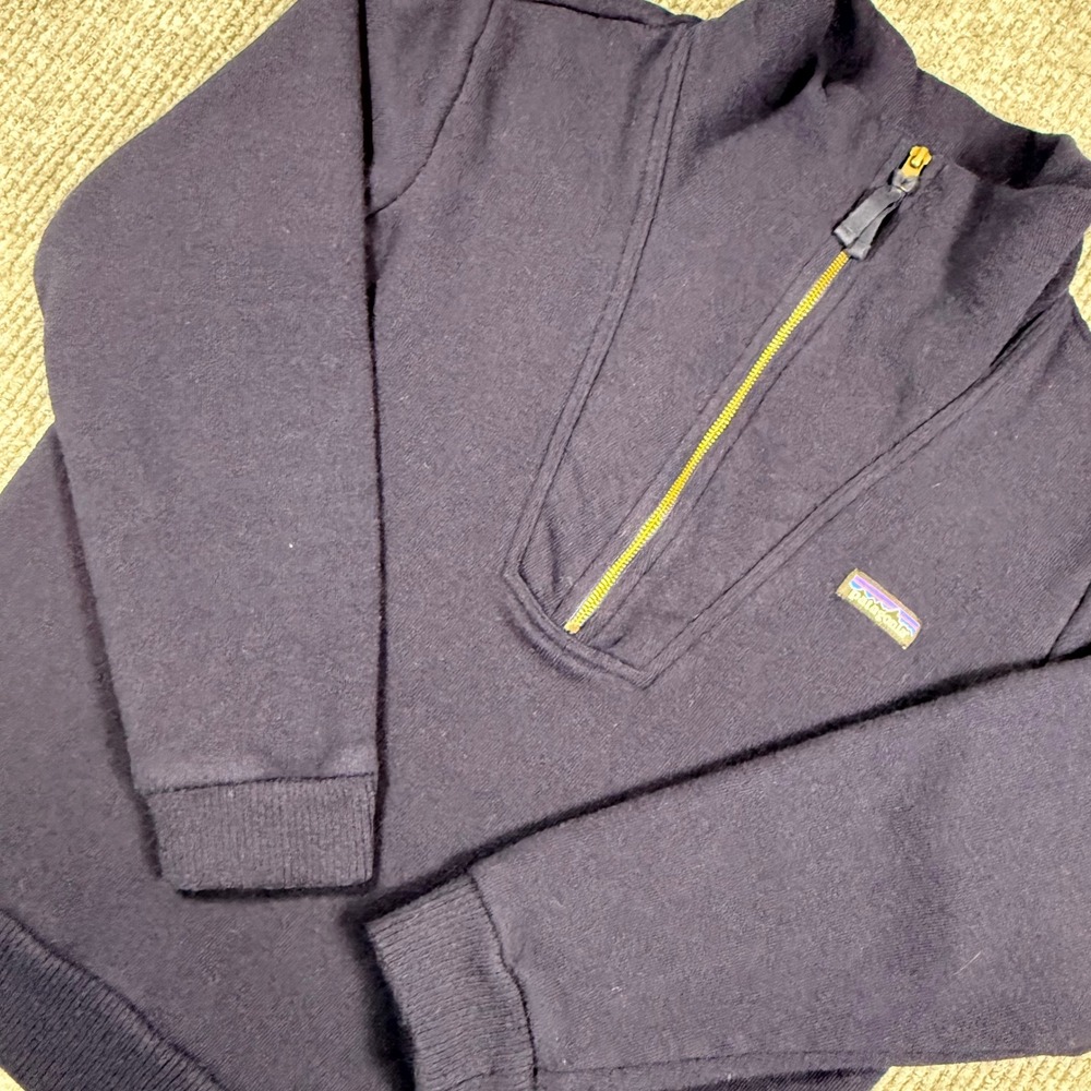 Patagonia Mens Large Navy Blue Recycled Wool Blend 1/2 Zip Pullover Sweater